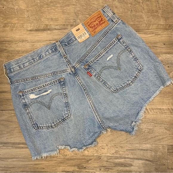 Levi’s 501 High Rise Distressed Button Fly Cut Off Denim Shorts - Picture 7 of 8